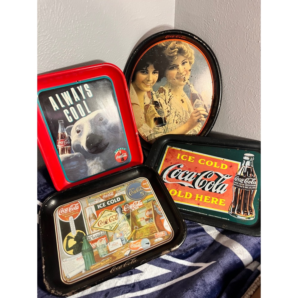 Vintage Coca-Cola Metal Serving Trays Lot of 4 Polar Bear Through The Years